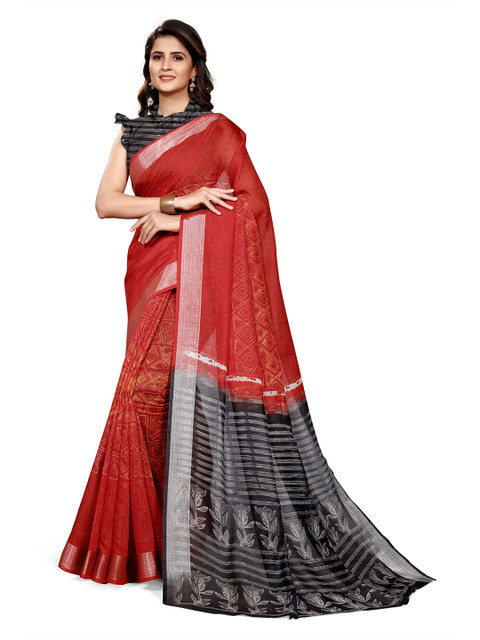 

KALINI Red & Black Geometric Printed Saree