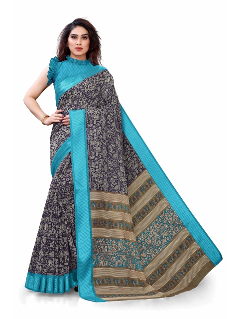 

KALINI Black & Turquoise Blue Warli Printed Saree