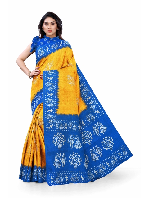 

KALINI Yellow & Blue Batik Printed Art Silk Saree