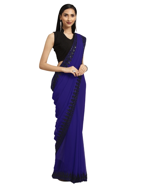 

MIRCHI FASHION Blue & Black Embridered Border Saree