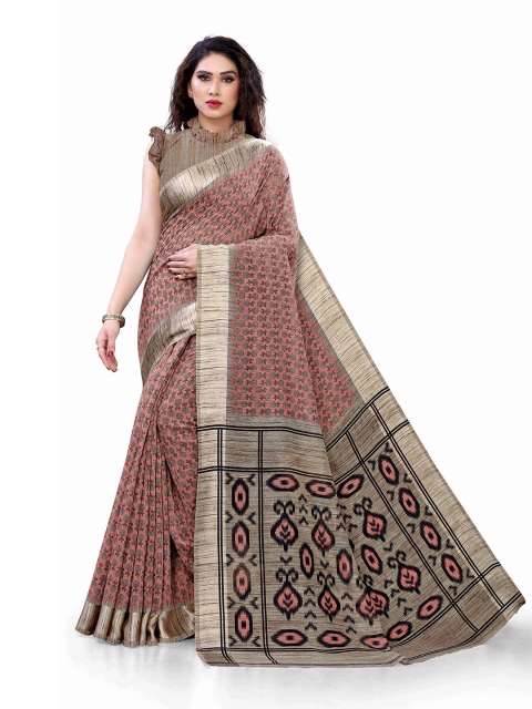 

KALINI Peach-Coloured & Beige Ethnic Motifs Printed Bagh Saree