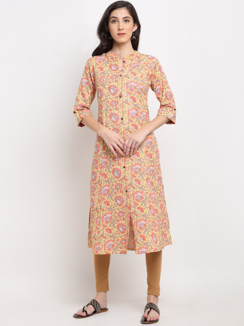 

Ardozaa Women Yellow & Orange Floral Screen Print Kurta
