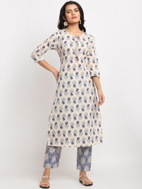 

Ardozaa Women Off White Screen Print Pure Cotton Kurta with Trousers