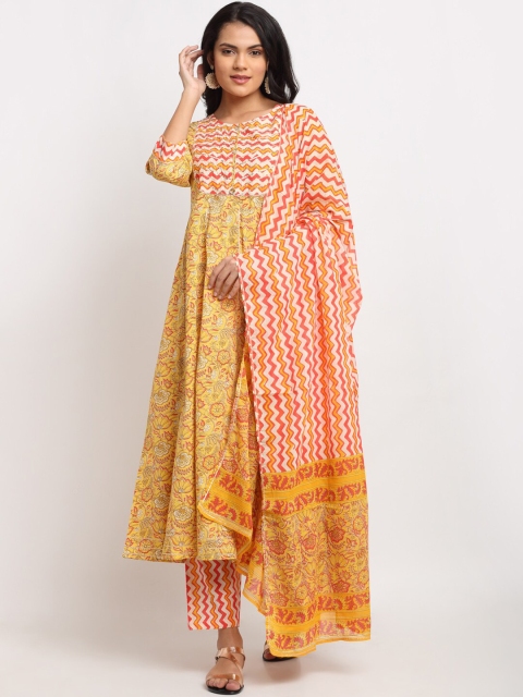 

Ardozaa Women Yellow Screen Print Empire Pure Cotton Kurta with Trousers