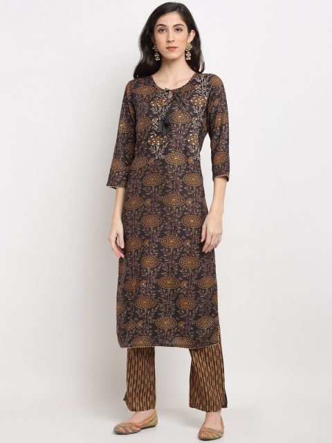 

Ardozaa Women Brown Foil Print Straight Kurta with Trousers