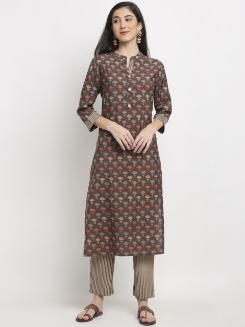 

Ardozaa Women Brown Printed Chanderi Silk Kurta with Trousers