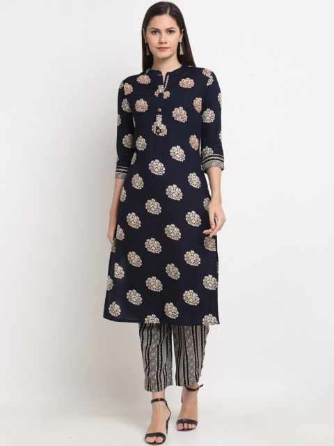 

Ardozaa Women Navy Blue Printed Kurta with Trousers