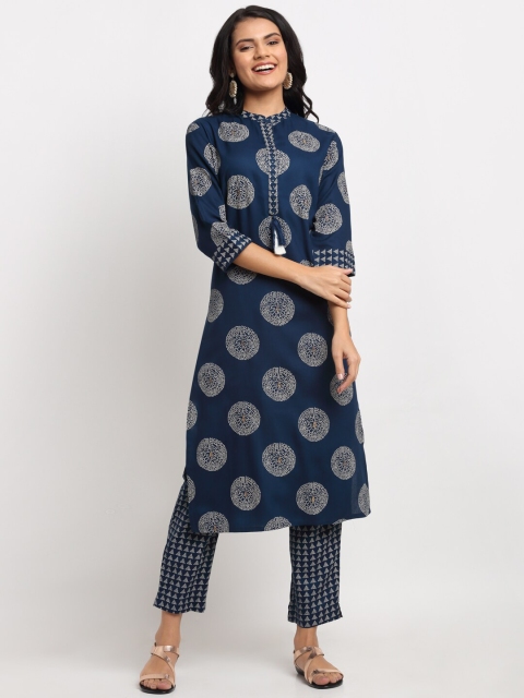 

Ardozaa Women Navy Blue Printed Kurta with Trousers