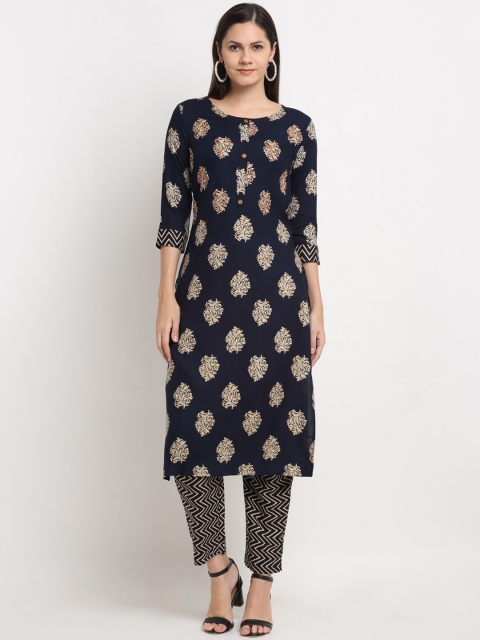 

Ardozaa Women Navy Blue Printed Kurta with Trousers