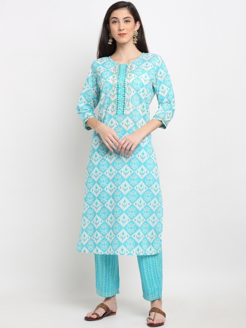 

Ardozaa Women Blue Ethnic Motifs Printed Cotton Kurta with Trousers