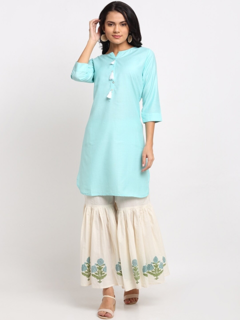 

Ardozaa Women Blue Floral Block Print Kurti with Sharara