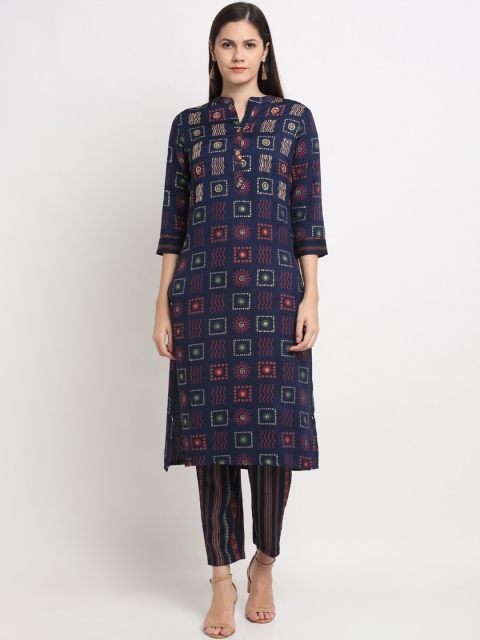

Ardozaa Women Navy Blue Printed Kurta with Trousers