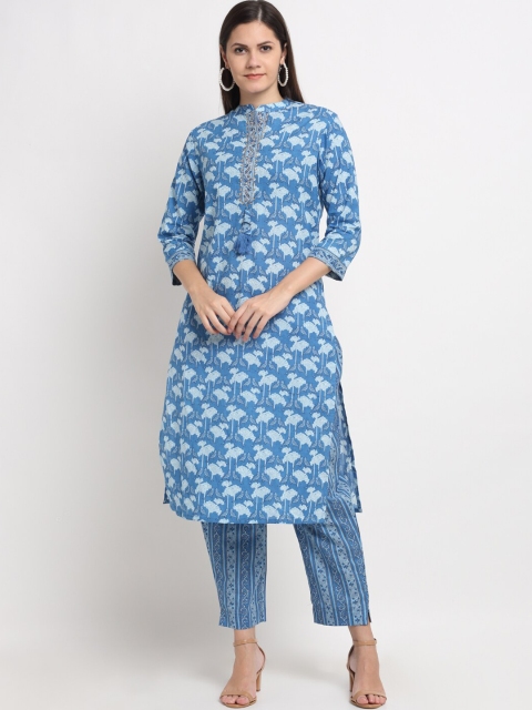 

Ardozaa Women Blue Screen Print Pure Cotton Kurta with Trousers