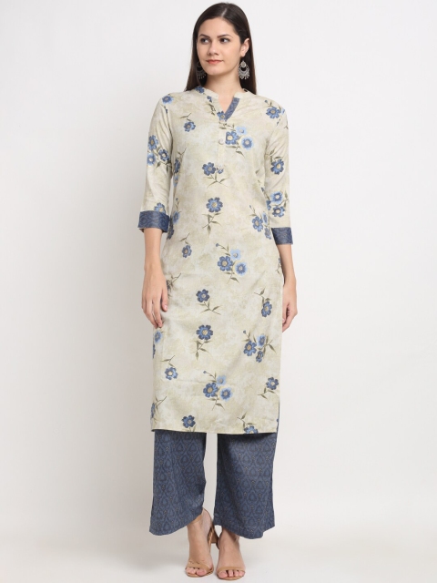 

Ardozaa Women Off White & Blue Ethnic Motifs Printed Kurta with Palazzos