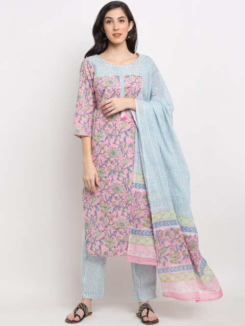 

Ardozaa Women Pink Screen Print Pure Cotton Kurta with Trousers & With Dupatta