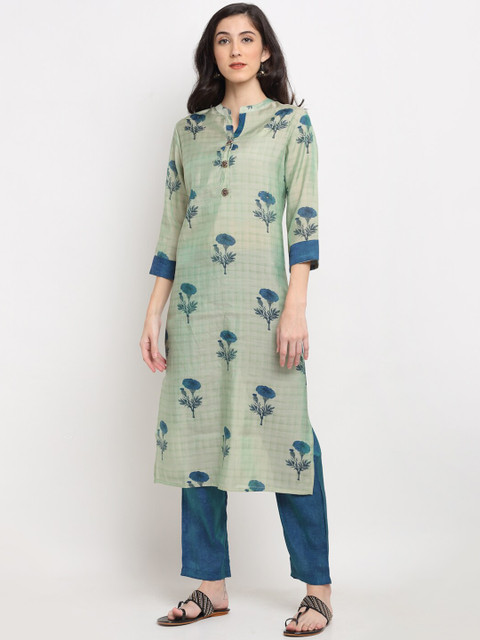 

Ardozaa Women Green Printed Chanderi Silk Kurta with Trousers