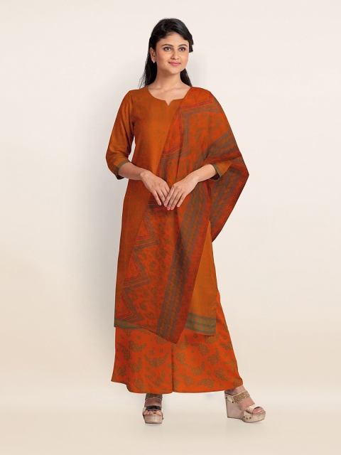 

Pothys Orange & Green Floral Printed Unstitched Dress Material