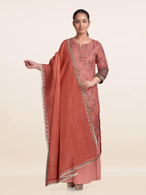 

Pothys Peach-Coloured Embroidered Unstitched Dress Material