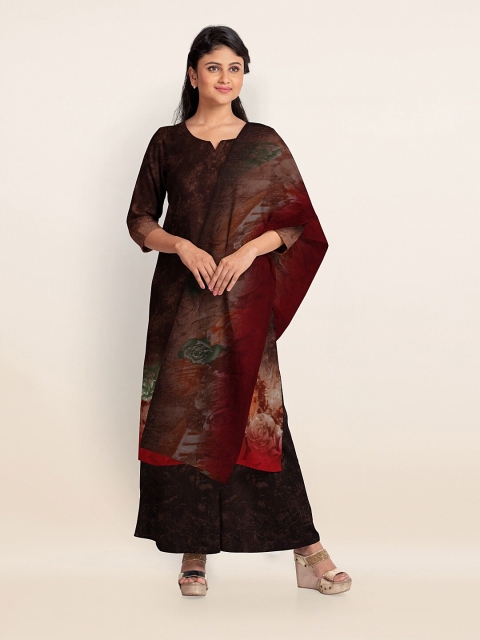 

Pothys Brown Floral Printed Unstitched Dress Material