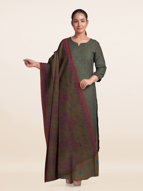 

Pothys Green & Brown Printed Unstitched Dress Material