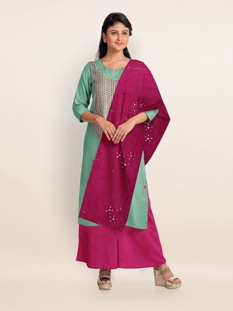

Pothys Green & Pink Embroidered Unstitched Dress Material