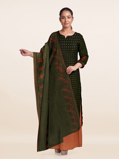 

Pothys Green & Peach Coloured Printed Unstitched Dress Material