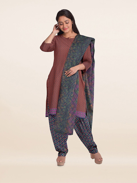 

Pothys Rust & Grey Printed Unstitched Dress Material