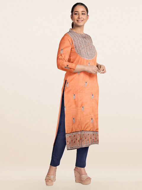 

Pothys Orange & Blue Embroidered Unstitched Dress Material