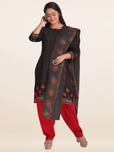 

Pothys Brown & Red Printed Unstitched Dress Material