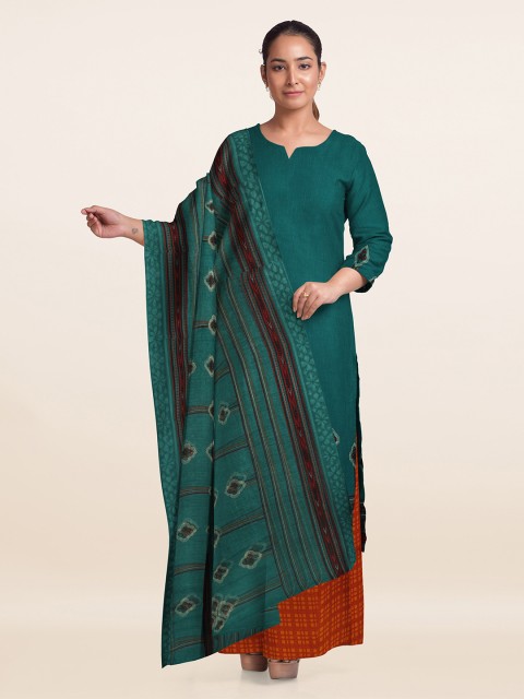

Pothys Green & Red Unstitched Dress Material