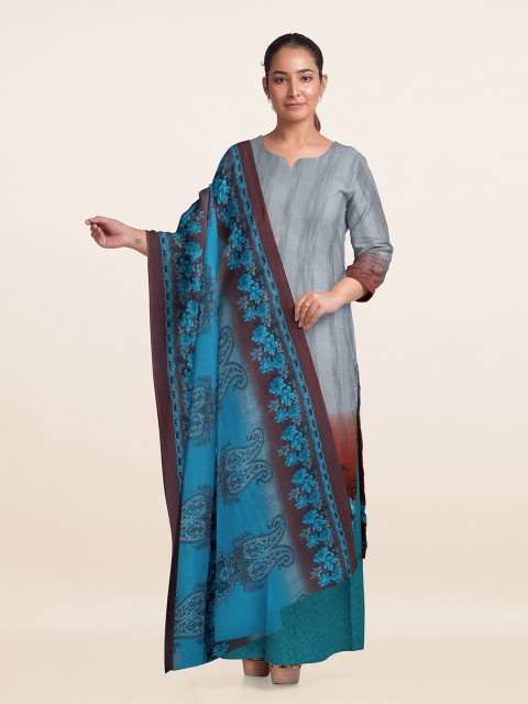 

Pothys Grey & Blue Printed Unstitched Dress Material