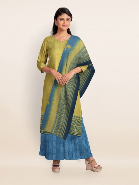 

Pothys Green & Blue Printed Unstitched Dress Material