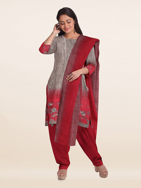 

Pothys Brown & Red Printed Unstitched Dress Material