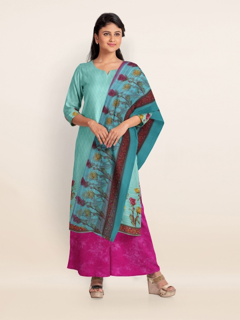 

Pothys Green & Pink Printed Unstitched Dress Material