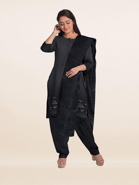 

Pothys Grey & Black Printed Unstitched Dress Material