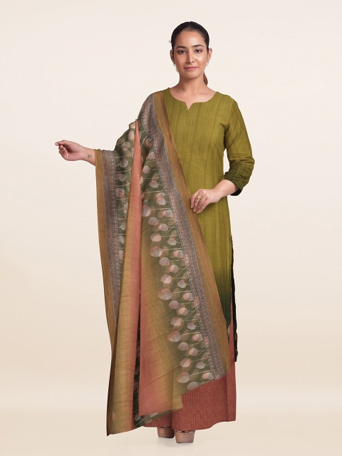 

Pothys Green & Brown Printed Unstitched Dress Material