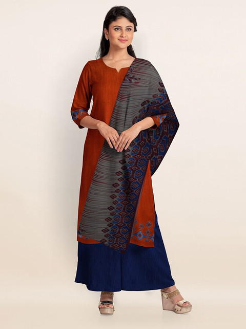 

Pothys Rust & Blue Printed Unstitched Dress Material