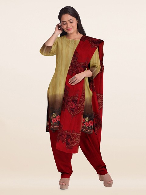 

Pothys Yellow & Maroon Printed Unstitched Dress Material