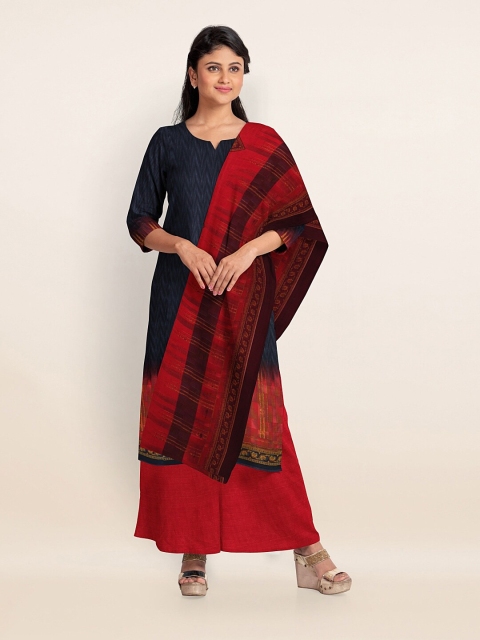 

Pothys Navy Blue & Red Printed Unstitched Dress Material