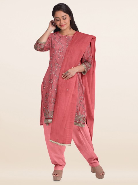 

Pothys Pink & Silver-Coloured Embroidered Unstitched Dress Material