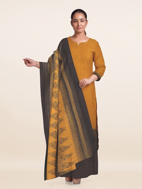 

Pothys Yellow & Charcoal Grey Printed Unstitched Dress Material