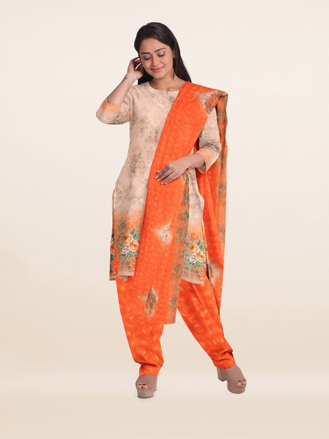 

Pothys Cream-Coloured & Orange Printed Unstitched Dress Material