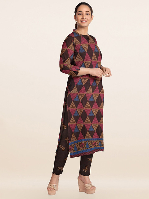 

Pothys Brown & Pink Printed Unstitched Dress Material
