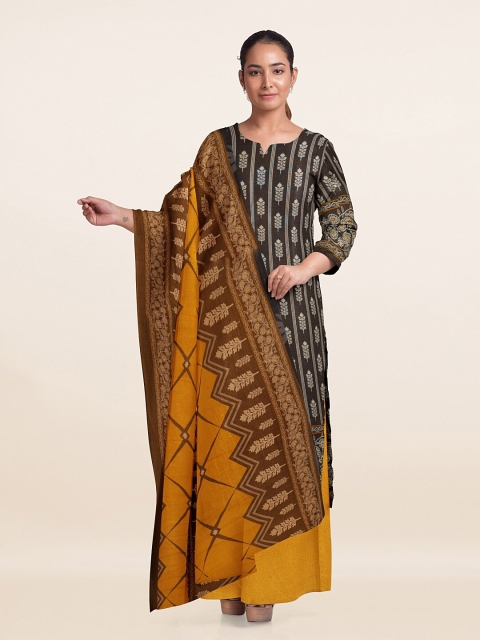 

Pothys Brown & Yellow Printed Unstitched Dress Material