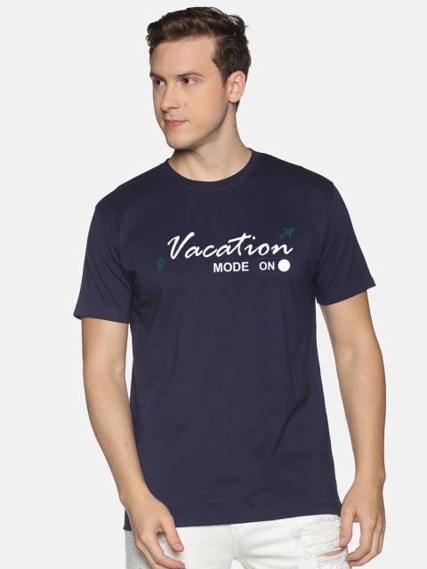 

MASH UNLIMITED Men Navy Blue & White Typography Printed Slim Fit T-shirt