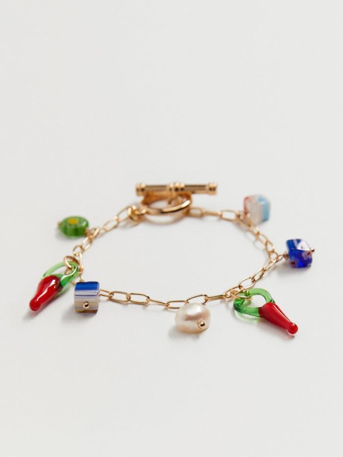 

MANGO Women Gold-Toned & Off-White Link Chain Charm Bracelet