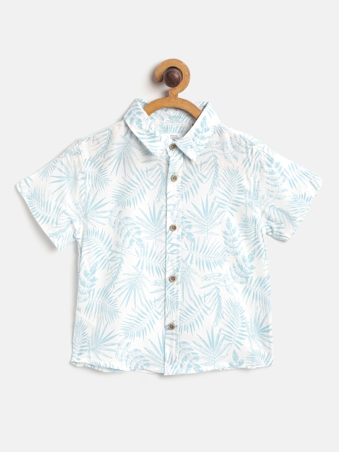 

Mango Kids Boys Blue & White Regular Fit Leaf Print Casual Shirt