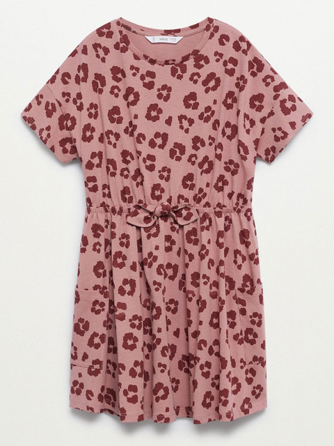 

Mango Kids Girls Dusty Pink & Burgundy Leopard Print Sustainable Cotton Fit & Flare Dress