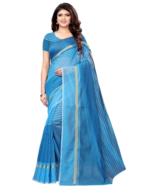 

KALINI Blue & Gold-Toned Striped Saree