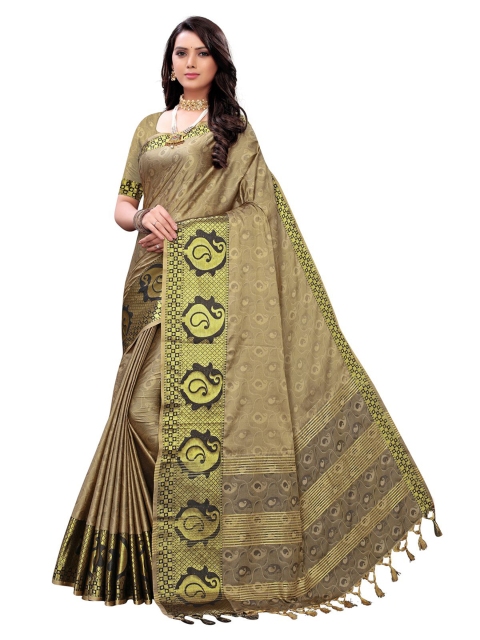 

KALINI Beige & Green Ethnic Motifs Banarasi Saree